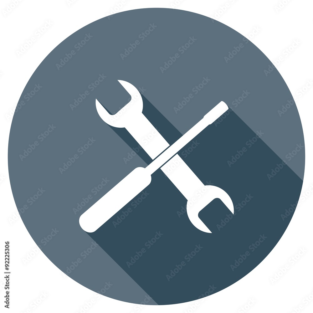 Wrench and screwdriver icon for web design. Setting icon. Long shadow effect Wrench and screwdriver icon for web design. Setting icon. Long shadow effect