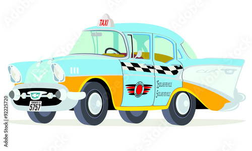Caricatura Chevrolet BelAir 1957 taxi Toronto vista frontal y lateral