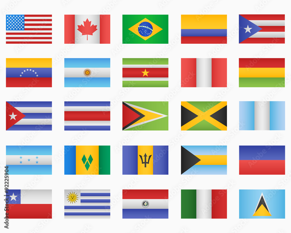 Set of American countries Flags
