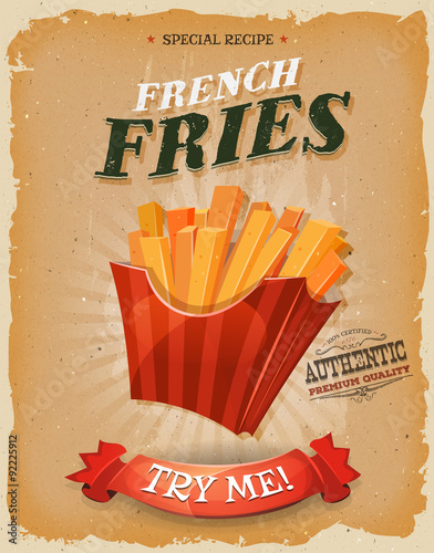 Plakat Grunge i vintage francuski frytki plakat