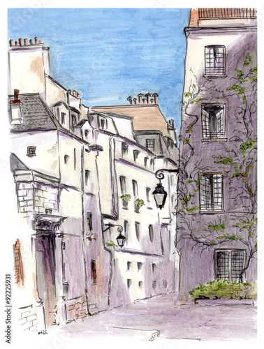 Painting of street of european city Paris #92225931