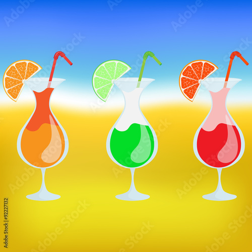 Set cocktails on the beach, blurred background