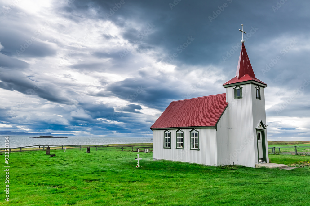 Lonely church on the coast in Iceland