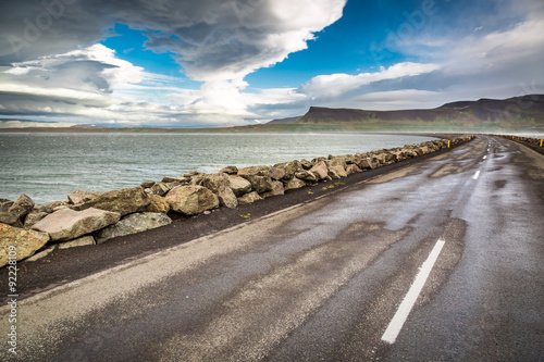 Road over the sea in Iceland