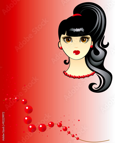 Vector portrait of a beautiful girl with brunette hair