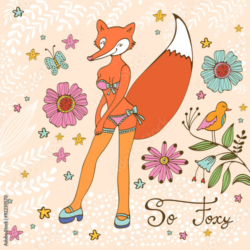 So foxy elegant concept card with attractive fox character.