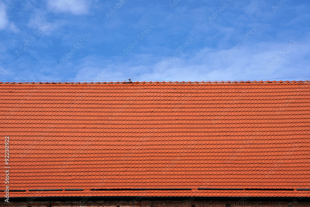 Fototapeta premium Tiled roof and blue sky background.