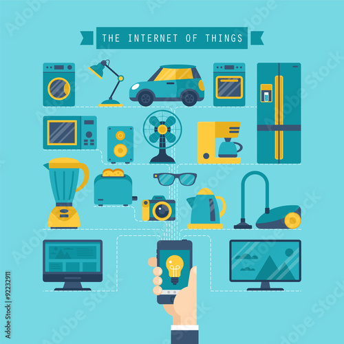 Internet of things concept with flat stylish icons of home appli