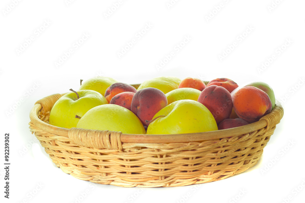 apple apricot basket and on white background apple apricot basket and on white background