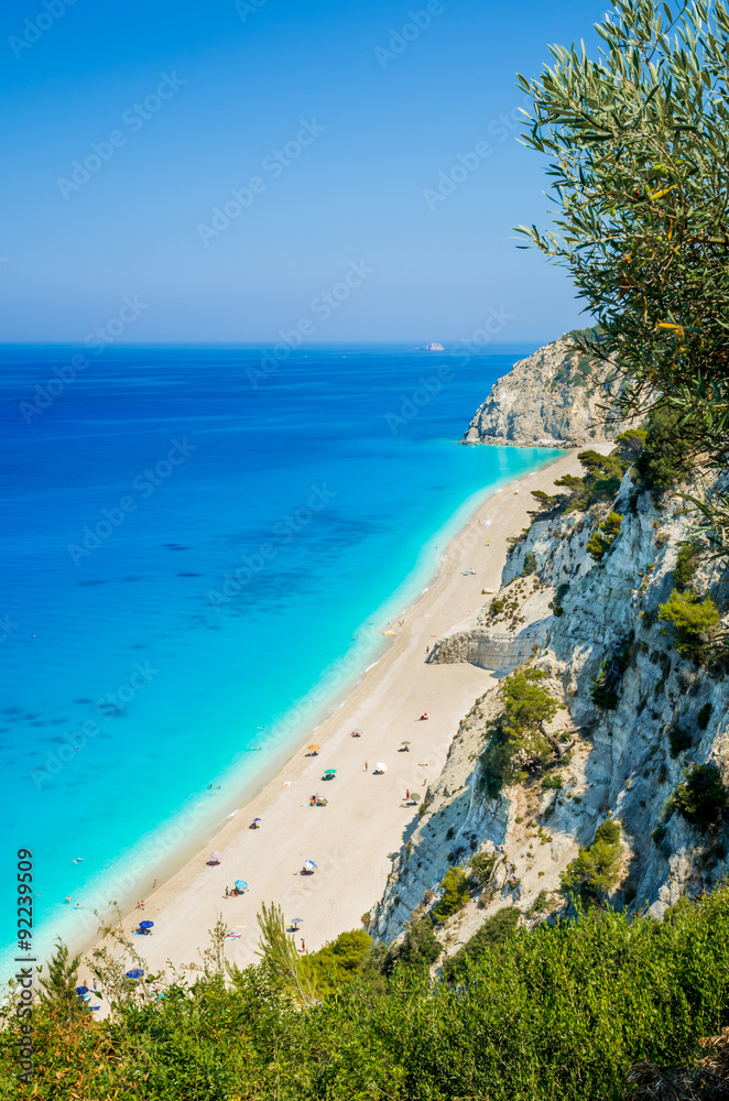 Egremni beach, Lefkada island, Greece. Large and long beach with turquoise water on the island of Lefkada in Greece