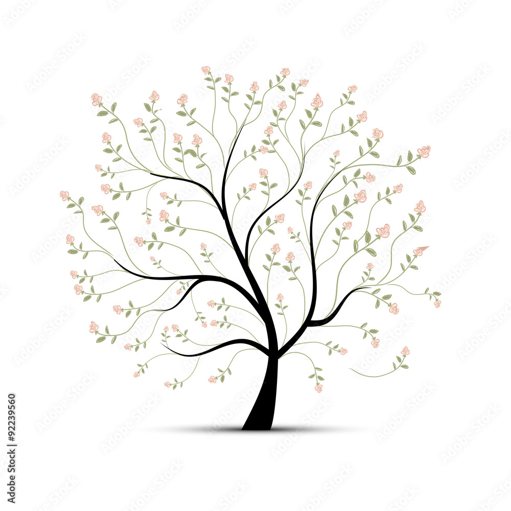 Spring tree with roses for your design Spring tree with roses for your design