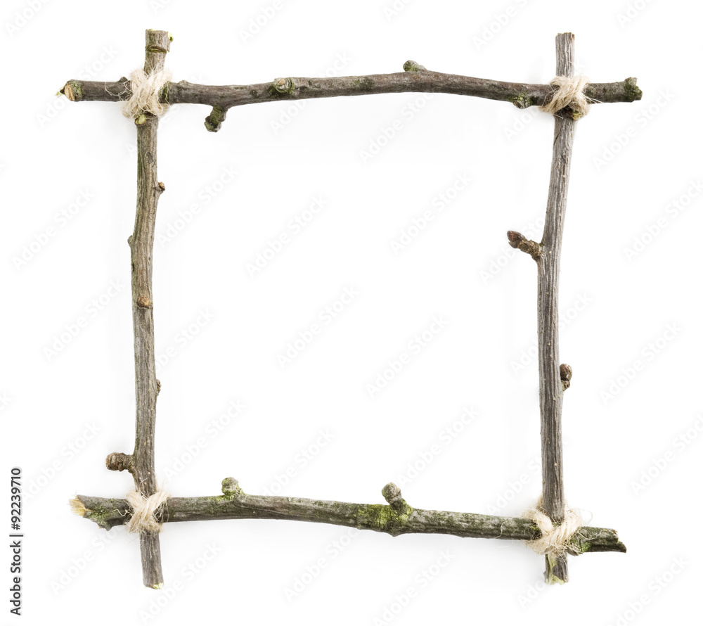 Twig frame with rope on white Twig frame with rope on white