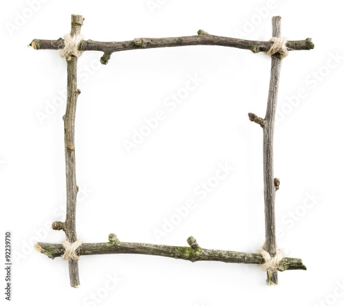 Valokuva Twig frame with rope on white