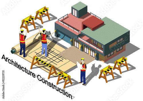 illustration of info graphic architecture construction concept in isometric graphic © toonsteb