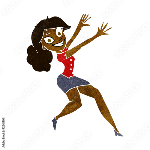 cartoon happy woman jumping