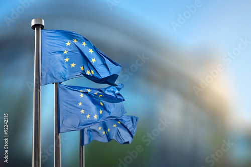 European Union flags against European Parliament