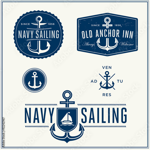 Set Of Vintage Retro Nautical Badges And Labels 