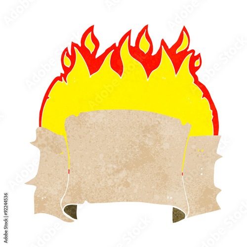 cartoon flaming heraldry scroll banner
