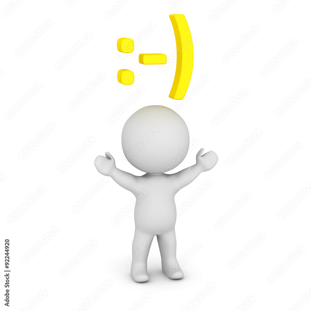 3D Character with Smiley Face Emoticon above his head 3D Character with Smiley Face Emoticon above his head