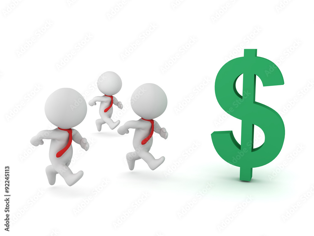 3D Characters wearing Ties Running after Money - Business Financ 3D Characters wearing Ties Running after Money - Business Financ