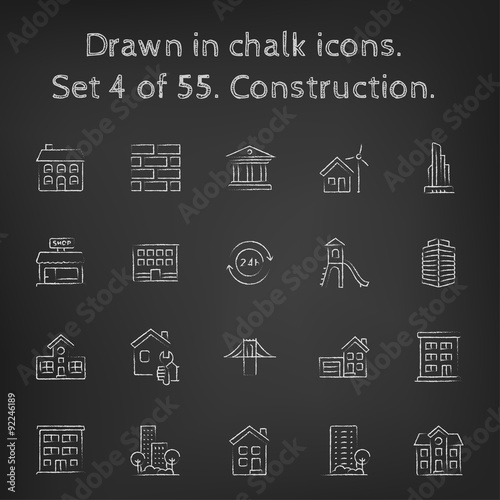 Construction icon set drawn in chalk.