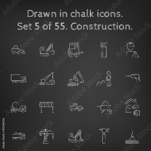 Construction icon set drawn in chalk.