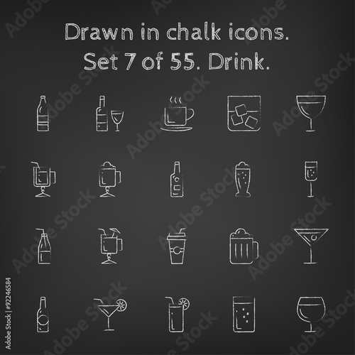 Drink icon set drawn in chalk.