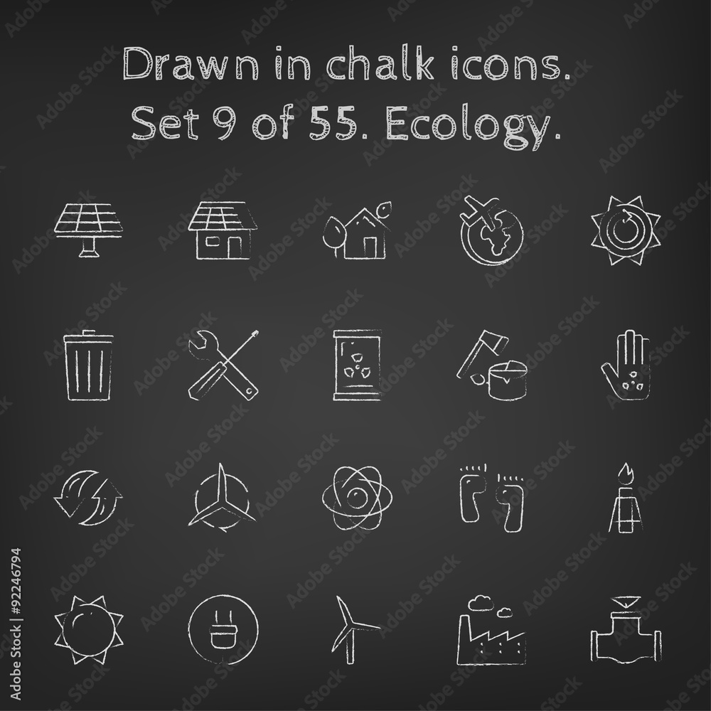 Ecology icon set drawn in chalk. Ecology icon set drawn in chalk.