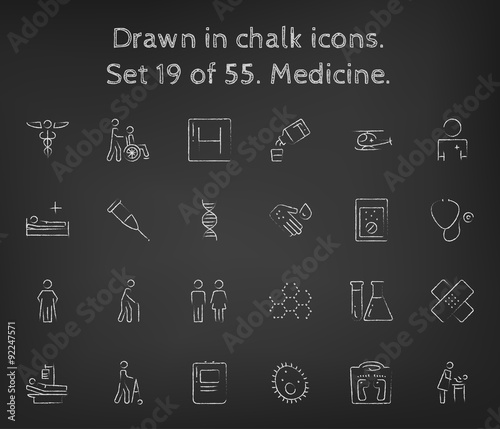 Medicine icon set drawn in chalk.