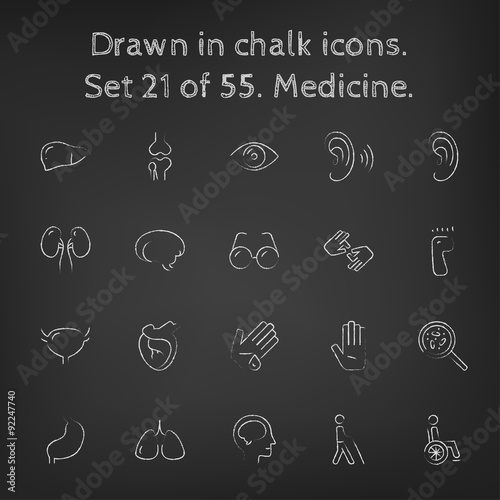 Medicine icon set drawn in chalk.