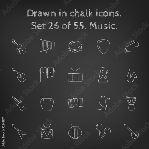 Music icon set drawn in chalk.