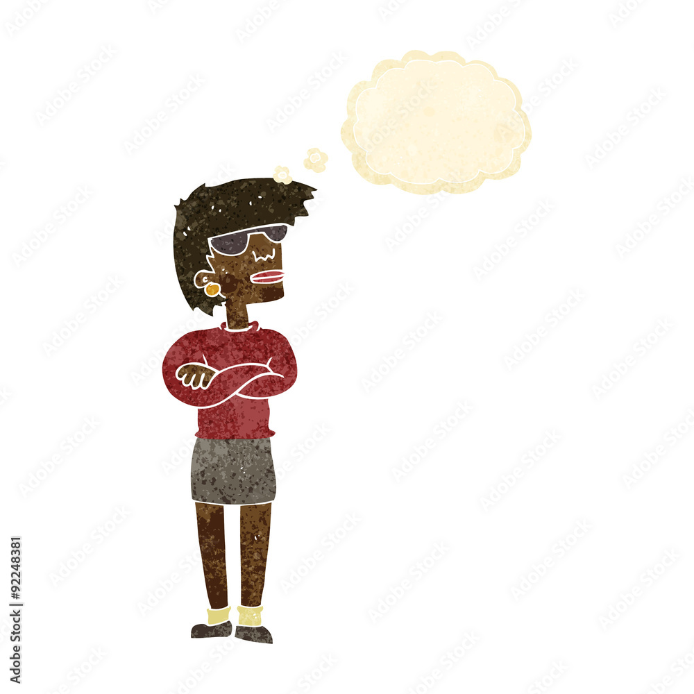 cartoon annoyed woman with thought bubble