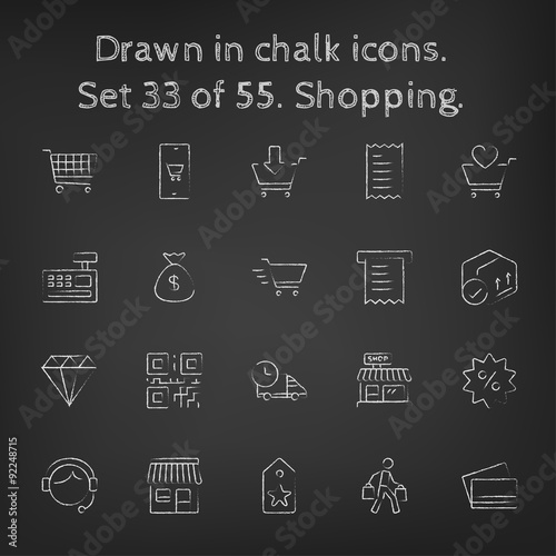 Shopping icon set drawn in chalk.