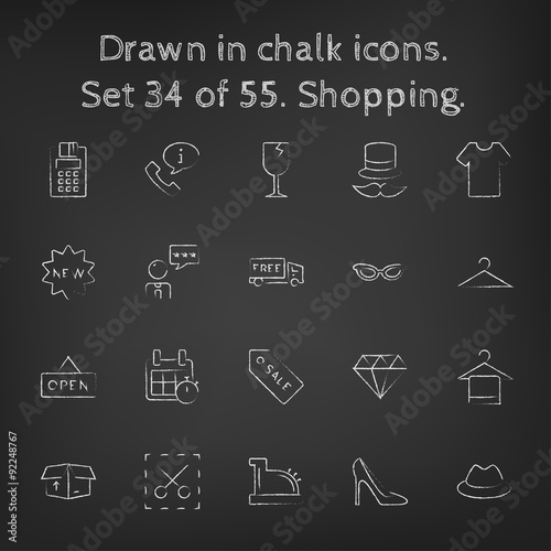 Shopping icon set drawn in chalk.