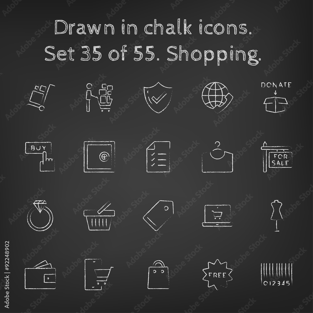 Shopping icon set drawn in chalk. Shopping icon set drawn in chalk.