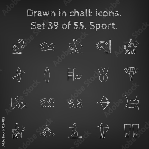 Sport icon set drawn in chalk.