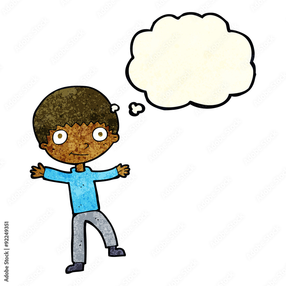 cartoon happy boy with thought bubble cartoon happy boy with thought bubble