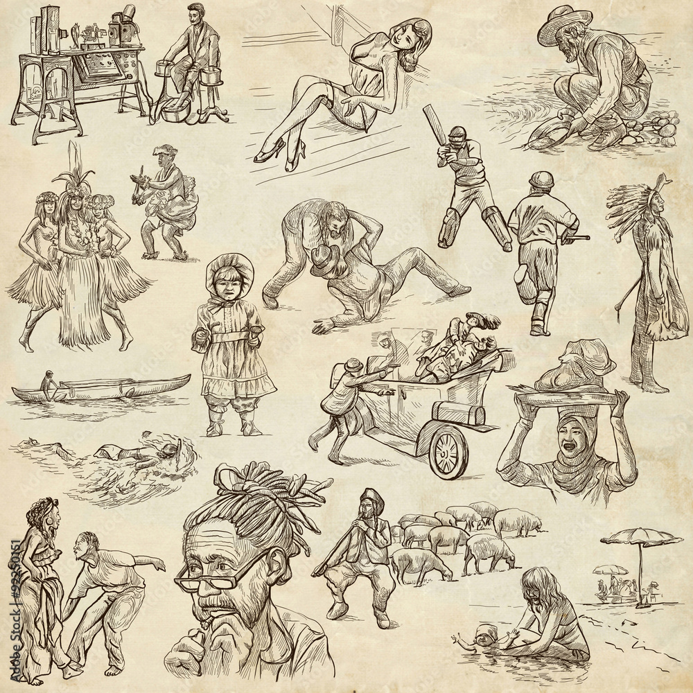 Fototapeta premium An hand drawn pack, line art - PEOPLE