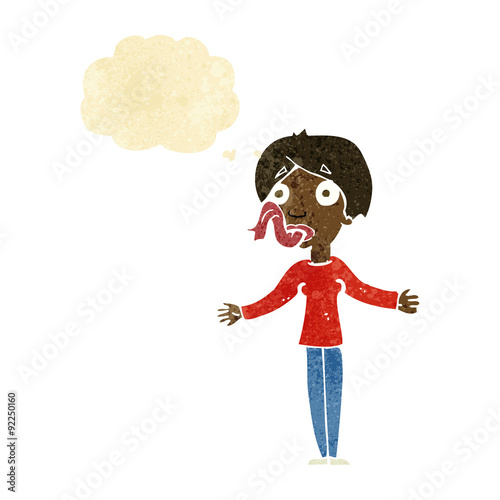 cartoon woman telling lies with thought bubble