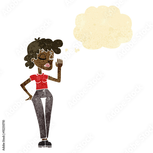 cartoon woman ignoring with thought bubble