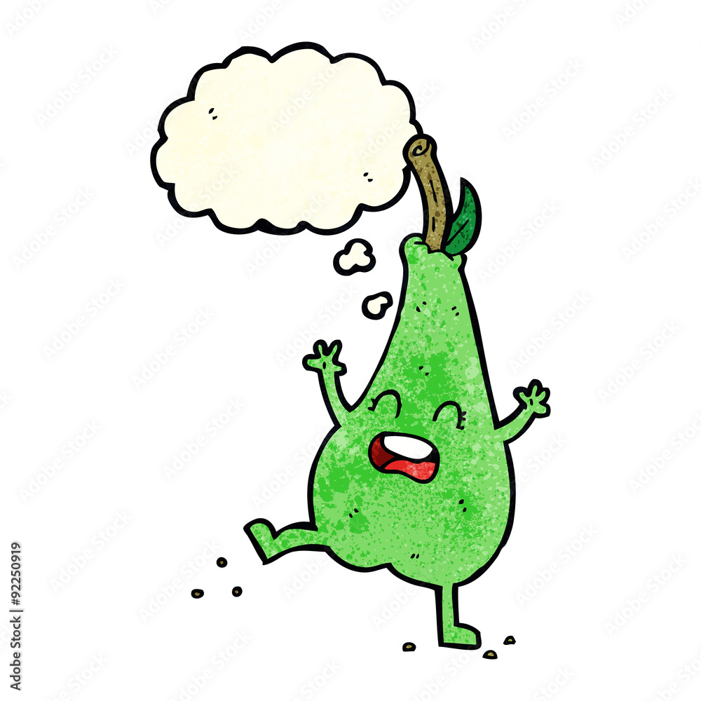 Fototapeta premium cartoon happy dancing pear with thought bubble
