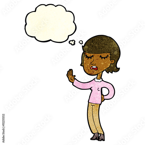 cartoon woman ignoring with thought bubble