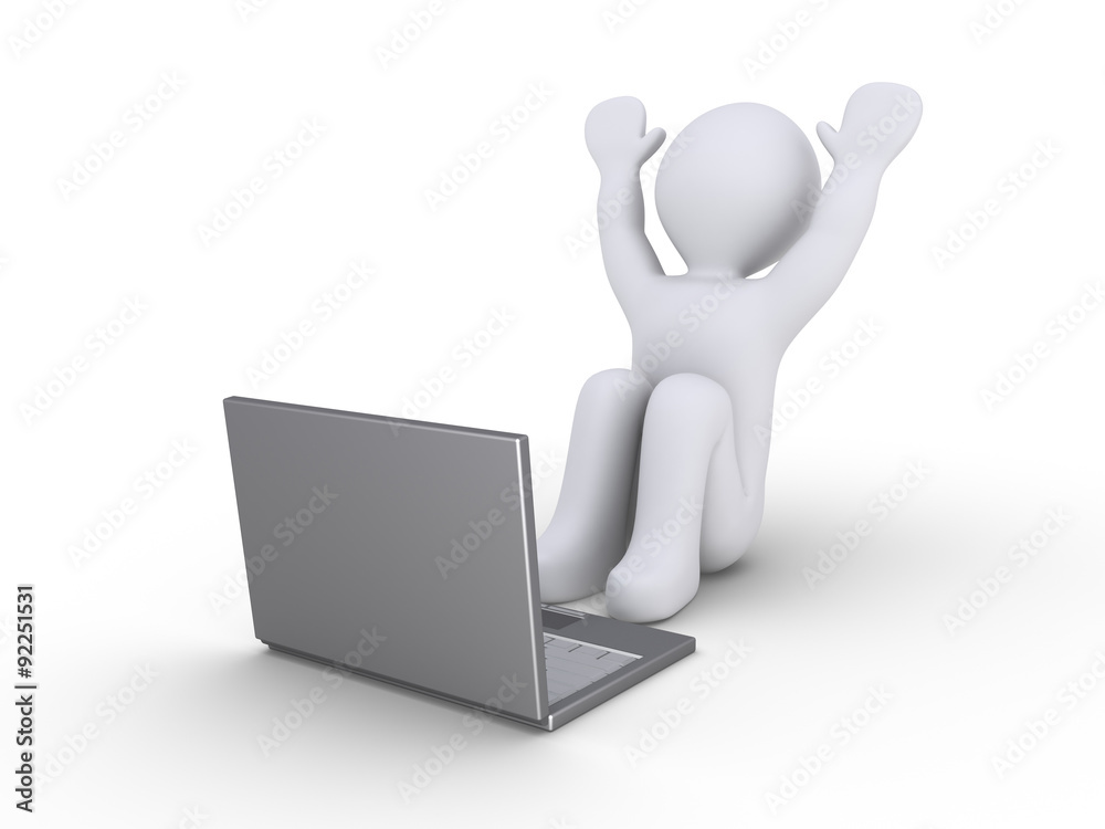 Person is happy with computer Person is happy with computer