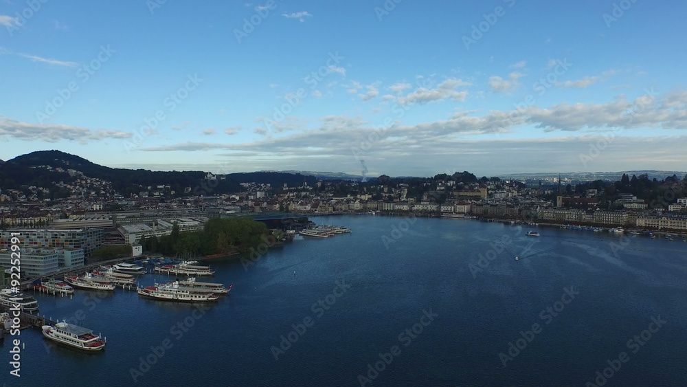 Aerial view of Lucerne with boat harbour Aerial view of Lucerne with boat harbour