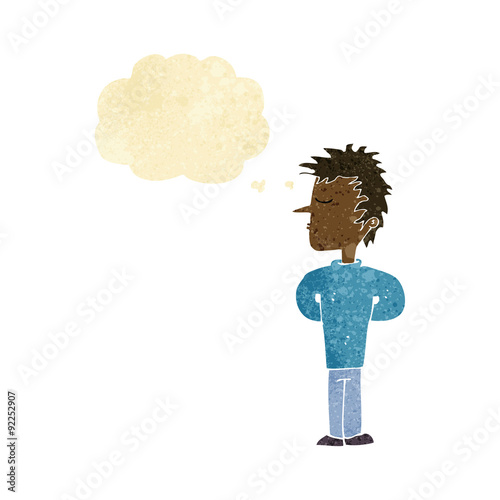 cartoon man ignoring with thought bubble