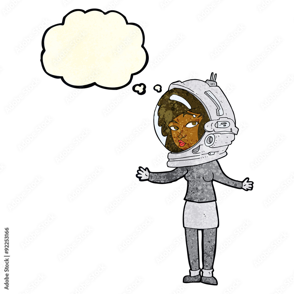 cartoon woman wearing astronaut helmet with thought bubble cartoon woman wearing astronaut helmet with thought bubble