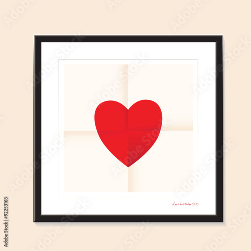 love heart paper and black frame background 