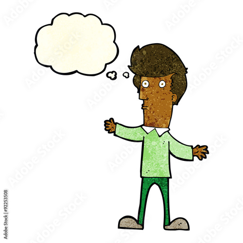 cartoon startled man with thought bubble