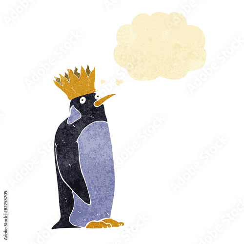 cartoon emperor penguin with thought bubble