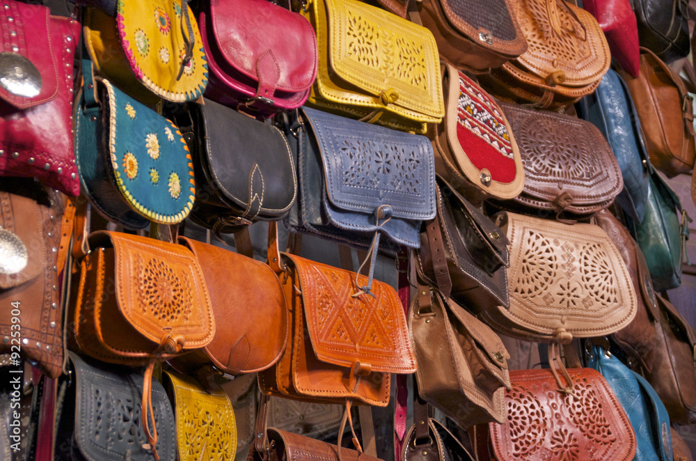 travail du cuir, sacs - Marrakech - Maroc Stock Photo | Adobe Stock